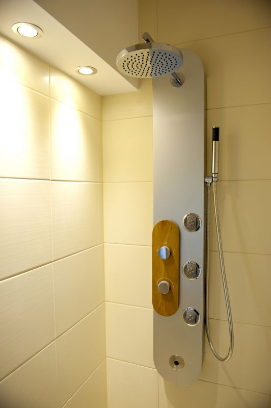 Elegant walk-in shower with multiple shower heads